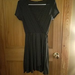 B&W Striped Wrap Dress